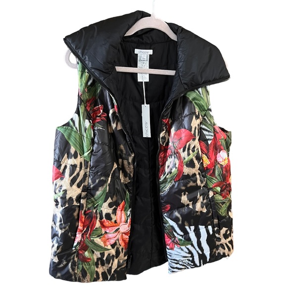 Multi-color multi print & floral Chico’s PUFFER VEST Size 2 (12/14) NWT - Picture 5 of 6
